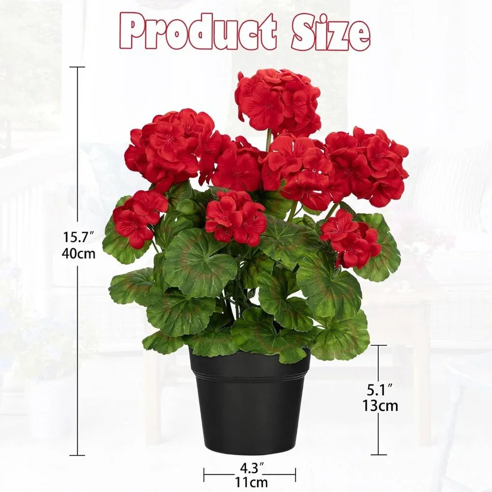 Artificial Flowers Red Plant Leaves Potted Silk Realistic Lush Home Table Decor